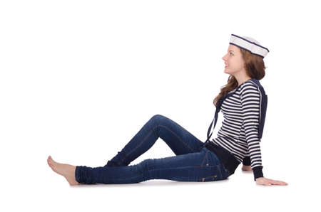 Young woman sailor isolated on whiteの写真素材