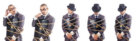 Man tied up isolated on whiteの写真素材