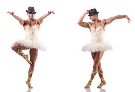 Man in ballet tutu isolated on whiteの写真素材