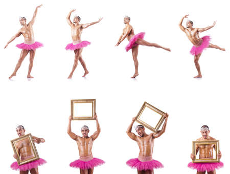 Man wearing ballet tutu isolated on whiteの写真素材