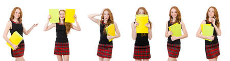 Young student in various poses isolated on whiteの写真素材