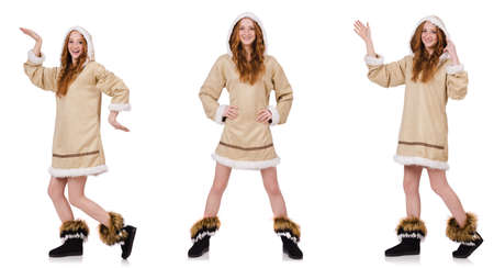 Eskimo girl  isolated on whiteの写真素材
