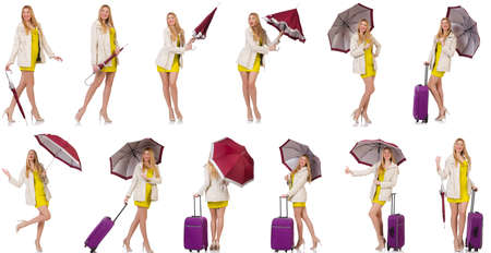 Woman posing in various poses isolated on whiteの写真素材