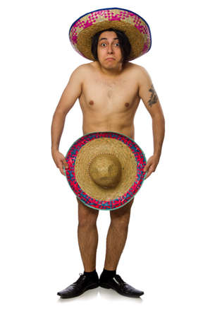 Naked mexican man isolated on whiteの写真素材