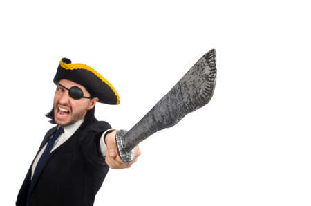Pirate businessman with sabre isolated on whiteの写真素材