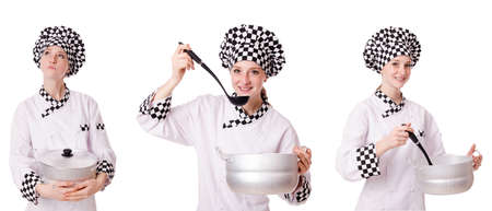 Woman cook isolated on the whiteの写真素材