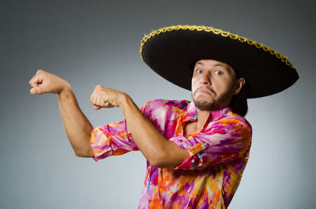 Young mexican man wearing sombreroの写真素材