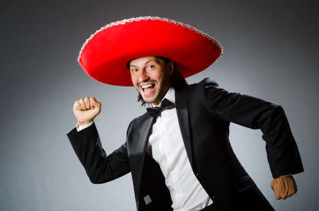 Young mexican man wearing sombreroの写真素材