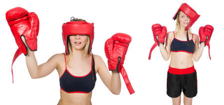 Woman boxer on white backgroundの写真素材