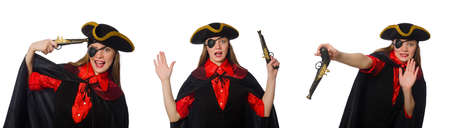 Woman pirate in various concepts on whiteの写真素材