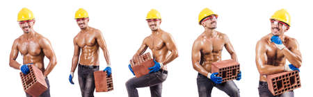 Composite photo of naked man with bricksの写真素材