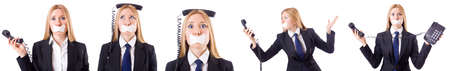 Businesswoman with phone in censorship concept
