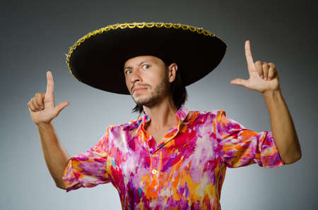 Young mexican man wearing sombreroの写真素材