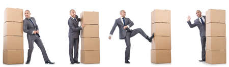 Collage of photos with man and boxes