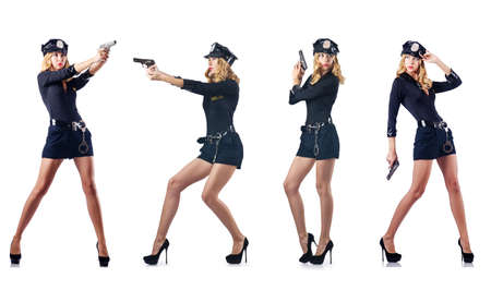 Woman police officer isolated on whiteの写真素材