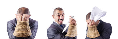 Man tied up isolated on whiteの写真素材