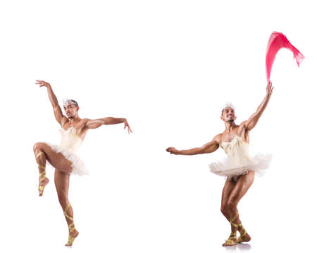 Man in ballet tutu isolated on whiteの写真素材