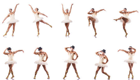 Man in ballet tutu isolated on whiteの写真素材