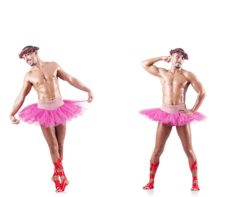 Man wearing ballet tutu isolated on whiteの写真素材