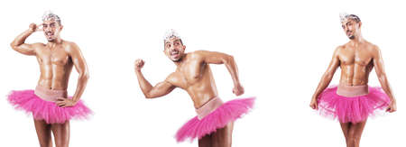 Man wearing ballet tutu isolated on whiteの写真素材