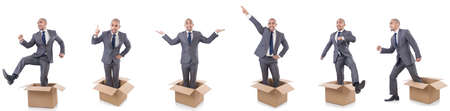 Collage of photos with man and boxes