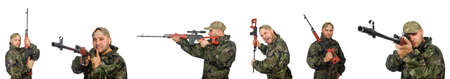 Soldier with sniper rifle isolated on white