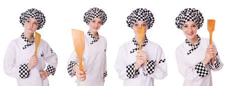 Woman cook isolated on the whiteの写真素材