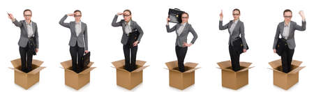 Composite image of woman with boxes on whiteの写真素材