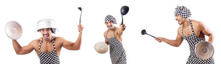 Sexy male cook isolated on the whiteの写真素材