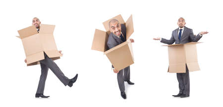Collage of photos with man and boxes