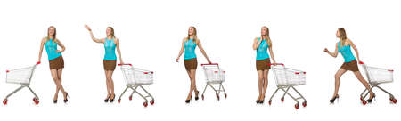 Composite photo of woman with shopping basketの写真素材
