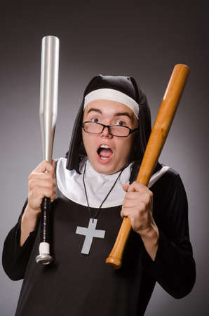 Funny man wearing nun clothingの写真素材