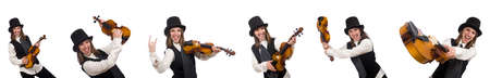 Woman violin player isolated on white