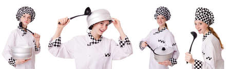 Woman cook isolated on the whiteの写真素材