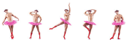 Man wearing ballet tutu isolated on whiteの写真素材