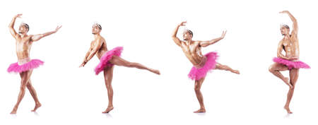 Man wearing ballet tutu isolated on whiteの写真素材