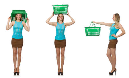 Composite photo of woman with shopping basketの写真素材