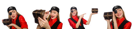 Woman pirate in various concepts on whiteの写真素材