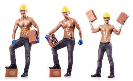 Composite photo of naked man with bricksの写真素材