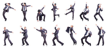 Dancing businessman isolated on whiteの写真素材