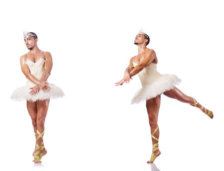 Man in ballet tutu isolated on whiteの写真素材