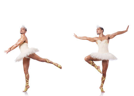 Man in ballet tutu isolated on whiteの写真素材