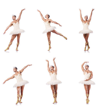 Man in ballet tutu isolated on whiteの写真素材