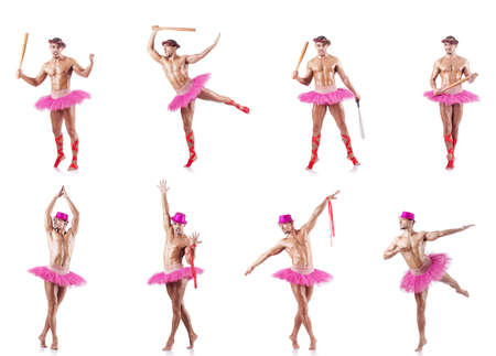 Man wearing ballet tutu isolated on whiteの写真素材