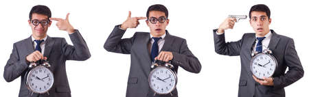 Man with clock isolated on whiteの写真素材