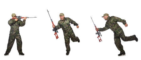 Soldier with sniper rifle isolated on white