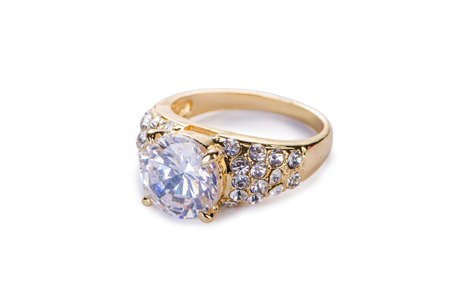 Gold jewellery ring isolated on the white backgroundの写真素材