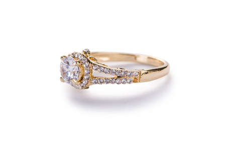 Golden ring isolated on white backgroundの写真素材