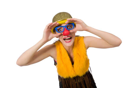 Funny clown woman isolated on the whiteの写真素材