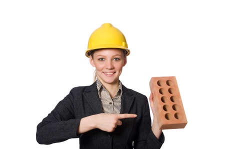 Young architect isolated on whiteの写真素材